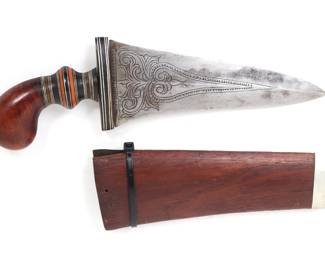 Lot 80 Fine Moro Punal or Gunong Dagger w Scabbard