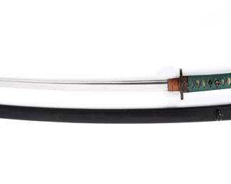 Lot 60 Japanese Wakizashi Sword w Scabbard, Late Shinto Period 1680s