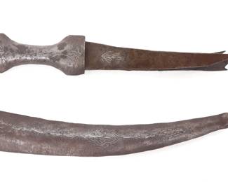 Lot 43 IndoPersian Silver Inlaid TridentTip Dagger w Scabbard