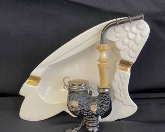 Vintage BBIL Smoking Tobacco Pipe * Robbins Ceramic Ashtray
