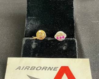 Airborne Service Award Tack Pins * 14K * Unknown K * Rubies See Description
