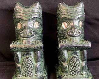 Tall & Heavy Northwest Made Native American Beaver Design Figurines * Mt St Helens Ash Bookends
