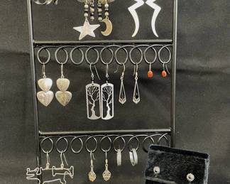 Sterling Silver * Silver Tone Variety of Pierced Earrings * Semi Precious Stones
