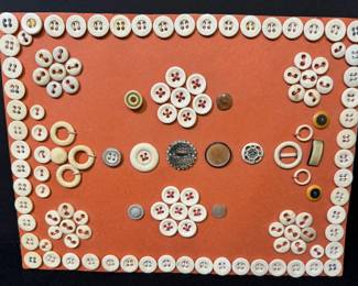 Bone Button Collection 1966 * Artfully Displayed * Provenance Hand Written On Back
