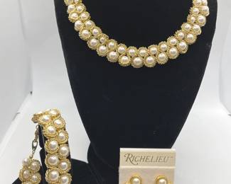 Richelieu 14K Gold Filled Pearly Beaded Necklace * Pierced Earrings * Bracelet Set
