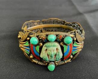 Made in Czechoslovakia Egyptian Design Cuff Bracelet * Metal * Stones
