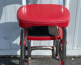 Vintage Cosco Red Vinyl Metal Stepping Stool
