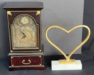 Bombay Wooden Mantle Clock & Key Holder * Heart Decor
