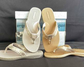 New Sequined Sperry Top-Sider Flip Flop Sandals * Gold/Silver 5M
