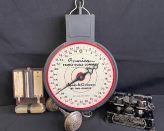 Vintage American Family Scale * Griswold Film Splicer * Taylor Humiguide* Doorknob
