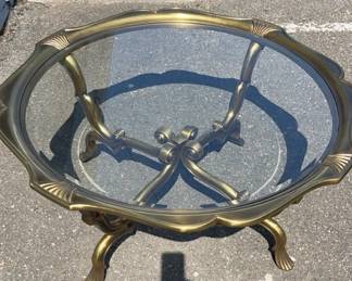 DESIGNER Regency Glass & Gold/Brass Table * Beveled Glass
