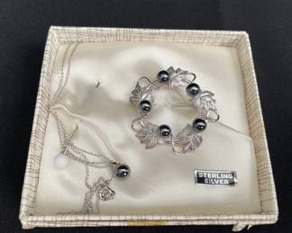 New in Box From Anchorage AK Sterling Silver Brooch * Pendant * Pewter Gray Beads
