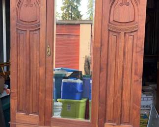Gorgeous Hand Carved Armoire with Door, Drawer, Hooks & Shelves
