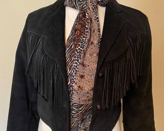 Fidelity black suede bolero cut jacket with fringe