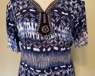 Shibori style print blouse with wood beads by Dress Barn