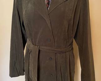 Susan Graver faux olive suede trench with belt