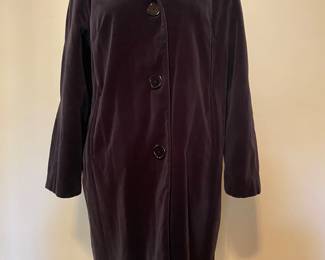 Emma James dark brown faux velvet 3/4 length coat with faux lambs wool collar