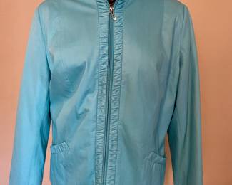 Tiffany blue faux lamb skin jacket by Tan Jay