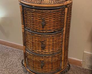 Wicker side table with 3 drawers