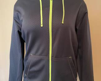Xersion gray & neon green running jacket with hood