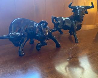 Pair ceramic bull figures
