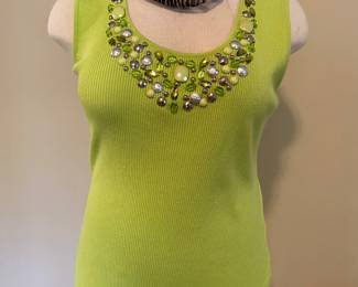 Chartreuse green tank with bead detail by Ruby Rd.