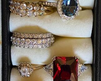 Variety of costume jewelry rings, earrings & necklaces
