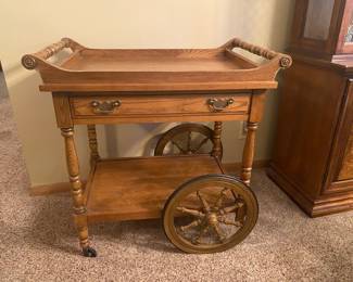 Wood cocktail cart with drawer