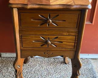Small 2-drawer side table with marquetry top