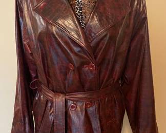 Faux alligator double breasted trench with belt