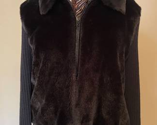 Black faux fur zip up sweater