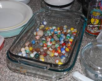Vintage Glass Marbles- now in a bag on the table