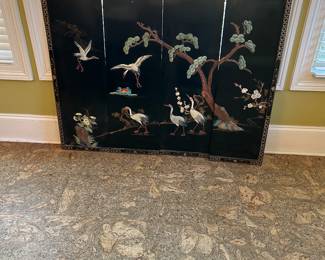 Chinese wooden wall panels in black lacquer
