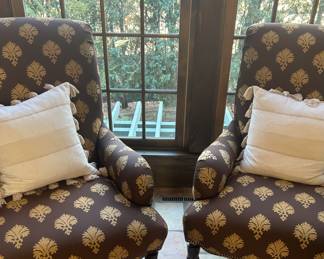 2 lounge chairs Brown with Gold Hampton Row -Elizabeth Barry Int