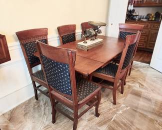 Draw Leaf Table W/ 6 Chairs, Antique "Micrometer"