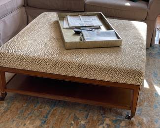 Upholstered Ottoman or Coffee Table, Decorative Tray