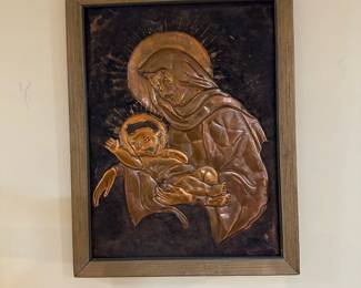 Vintage Embossed Copper Artwork Madonna 