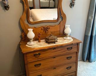 American Antique 3 Drawer Country Dresser with Swivel Mirror