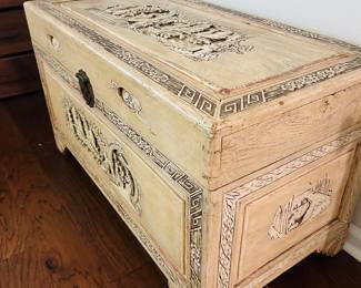 Hand Carved Wooden Trunk, Excellent Condition 