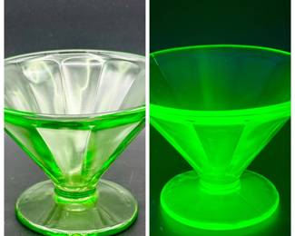 1930s Federal Glass Uranium Sherbert Dish
https://ctbids.com/estate-sale/31612/item/3566052/1930s-Federal-Glass-Uranium-Sherbert-Dish