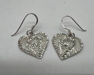 Sterling silver filigree heart earrings jewelry stamped 925 & STERLING