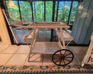 Vintage wicker tea cart with removable tray