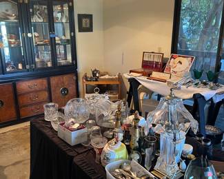 Stanley Furniture Oriental Style China Cabinet, Crystal ware, Silver and other beautiful glass.