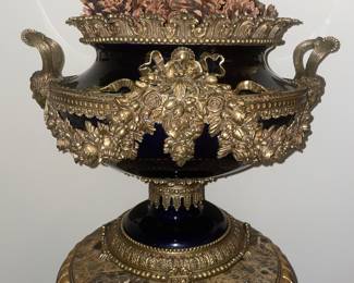 French Empire Style Cobalt Blue Porcelain and Bronze Center Piece or Urn