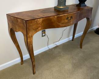 Mid Century Oyster Mosaic Burl Cabriole Leg Console