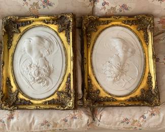 Louis-Alexandre Bottee relief marble pair