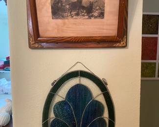 Stained glass 
ANTIQUE tilt frame with Victor of the Glen 
print