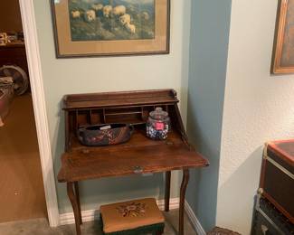 Small ANTIQUE secretary
ANTIQUE, stool 
ANTIQUE baskets & planter