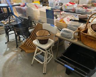 Garden cart, stool, wood slat beach chair , bistro set