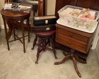 Accent table
ball and claw piano stool, 
Queen Anne sewing cabinet